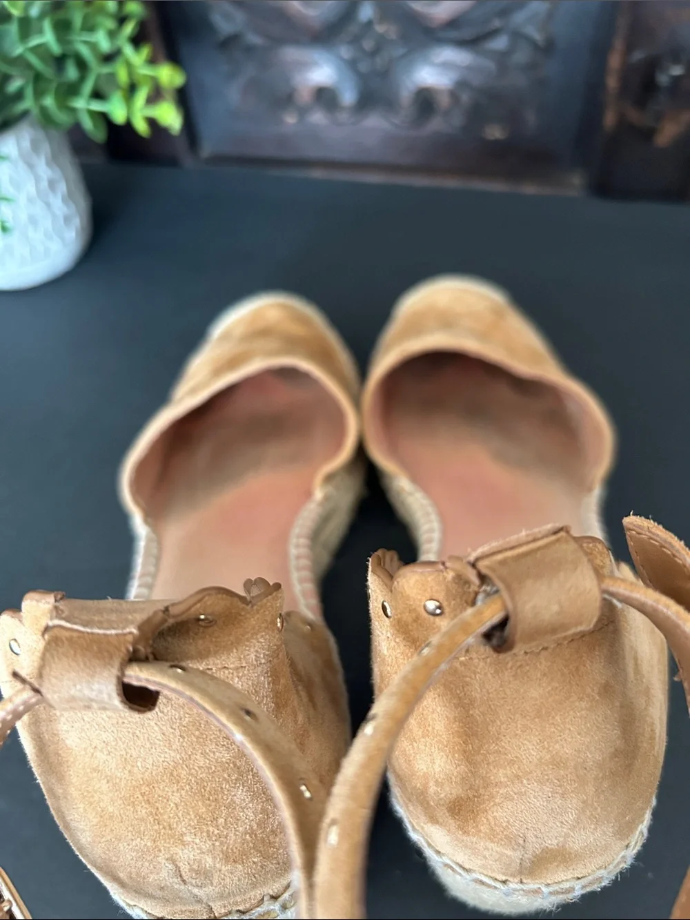 kate spade Tan Suede Espadrille Wedge Sandals with Ankle Strap